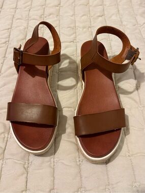 MIA Brown Leather Ankle-Strap Platform Sandals